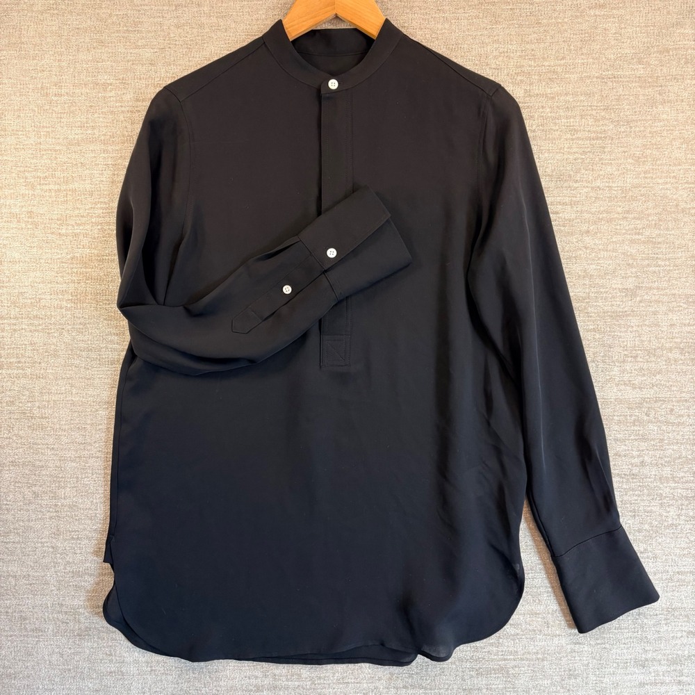 Womens Polo Ralph Lauren Black 100% Mulberry Silk Band Collar Blouse Tunic Small